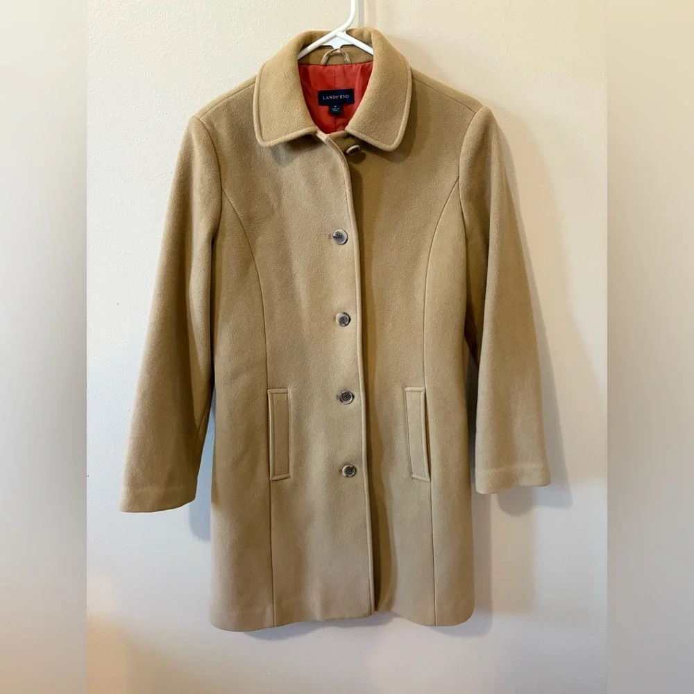 Lands' End 100% Wool Camel Coat Womens size 6P
